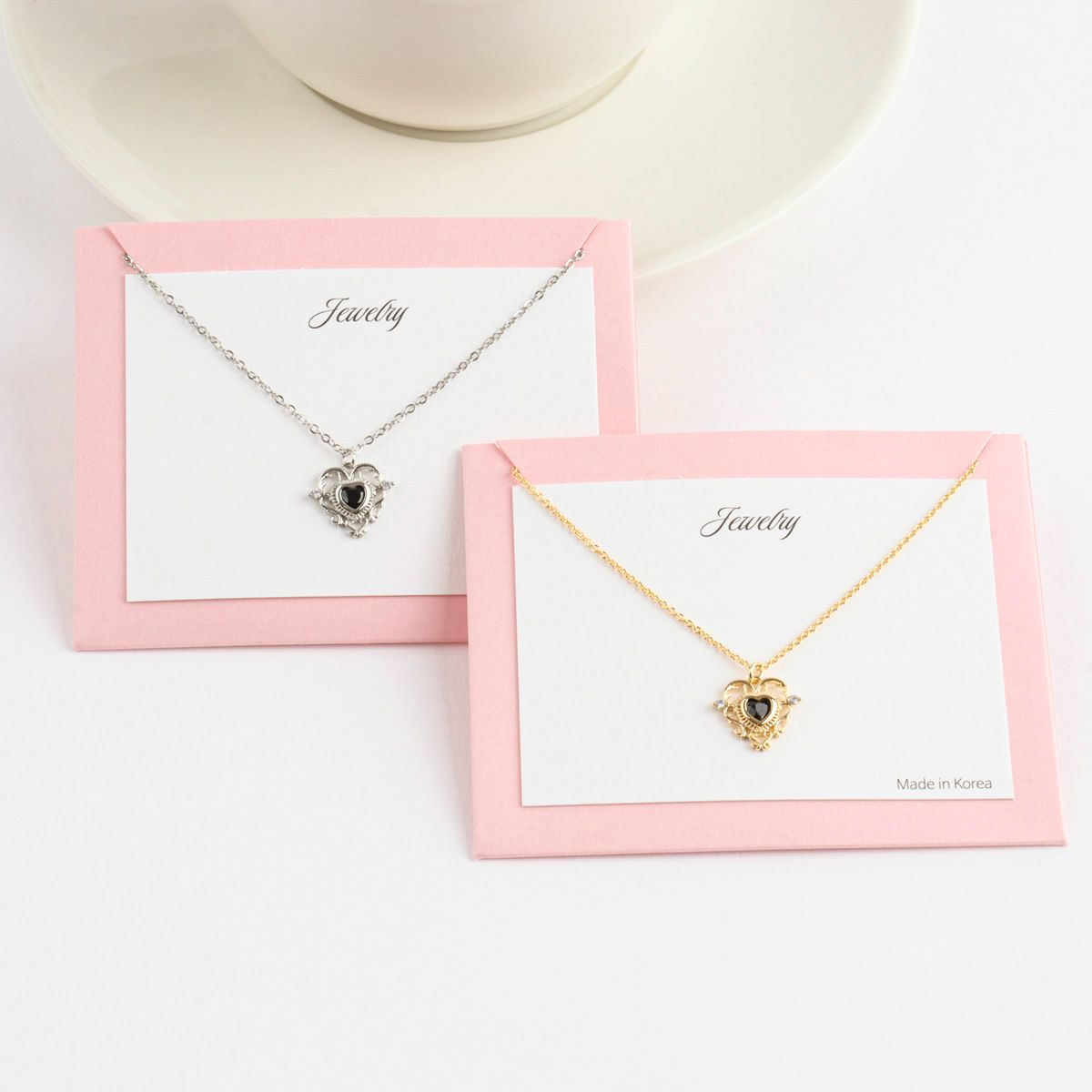 Black Crystal Heart Angel Korean Necklace