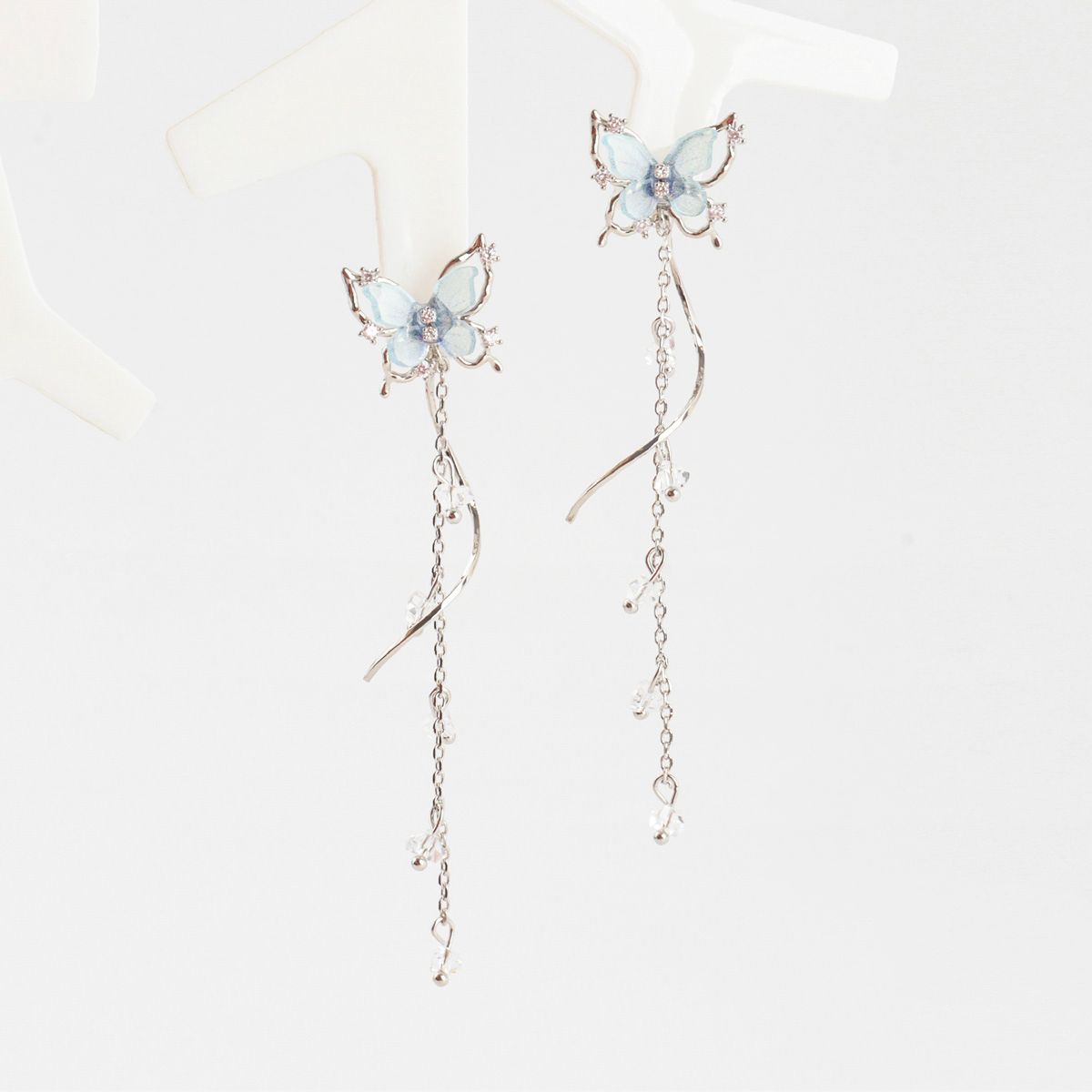 Fairy Butterfly Blue Purple Chain Drop Dangle Earrings - 2 colors