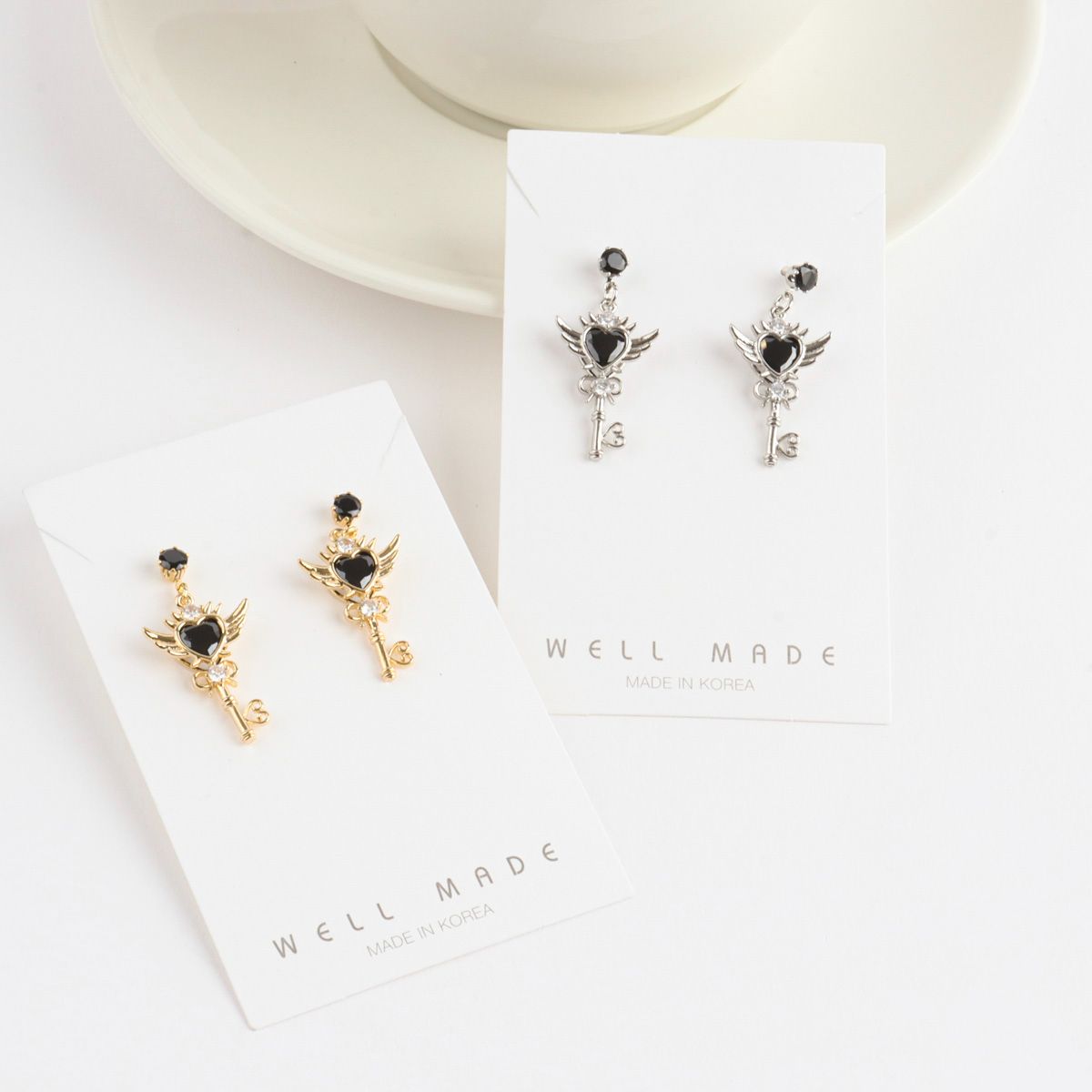 Black Crystal Heart Angel Sailor Moon Korean Earrings