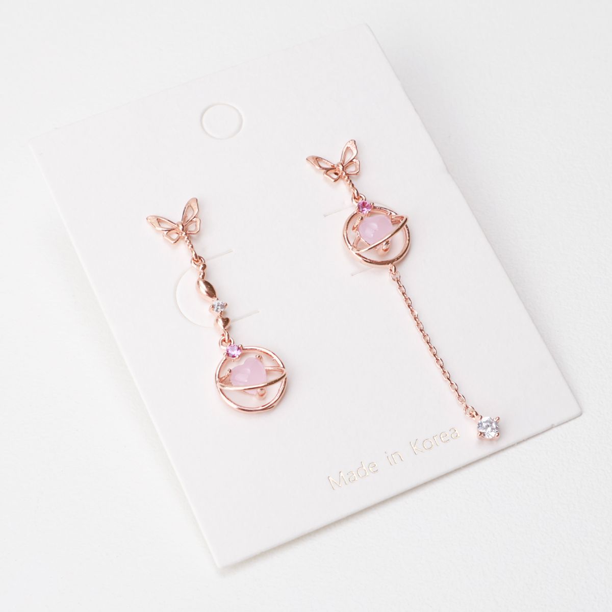 Mis-matched Heart Planet Chain Drop Dangle Earrings - 2 colors