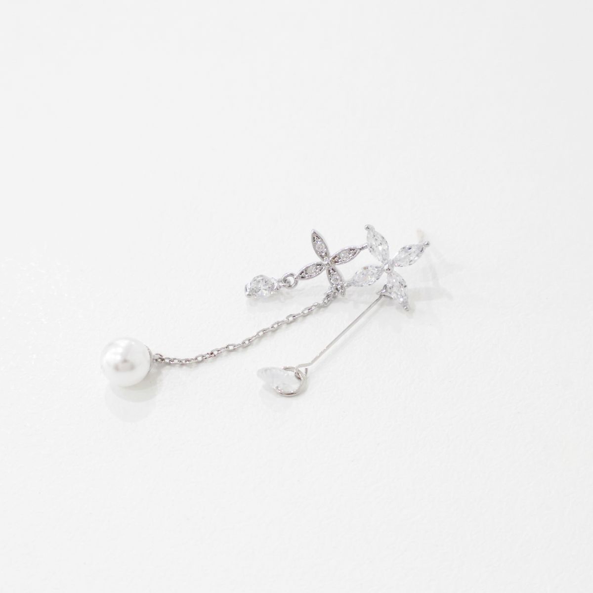 Glass Star Flower Elegant Pearl Drop Dangle Korean Dainty Style Earrings