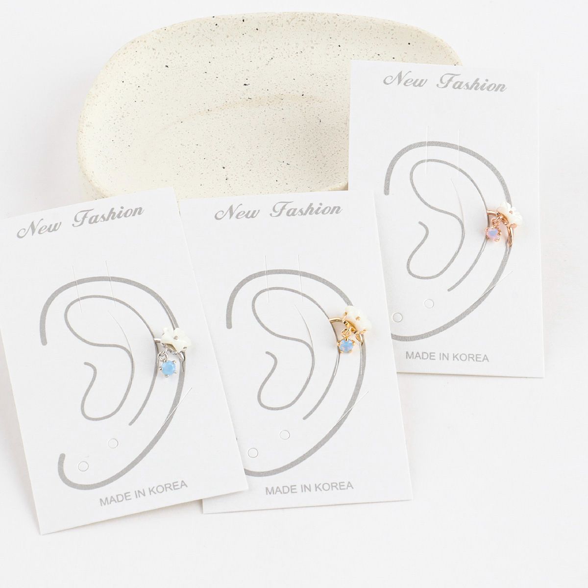 Mother of Pearl Flower Crystal Drop Ear-cuff
