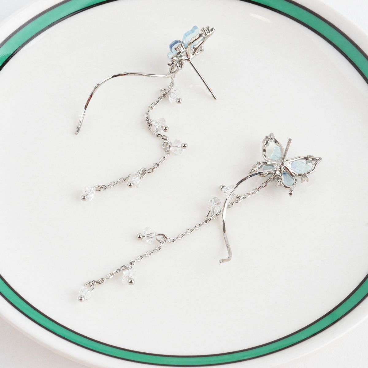 Fairy Butterfly Blue Purple Chain Drop Dangle Earrings - 2 colors