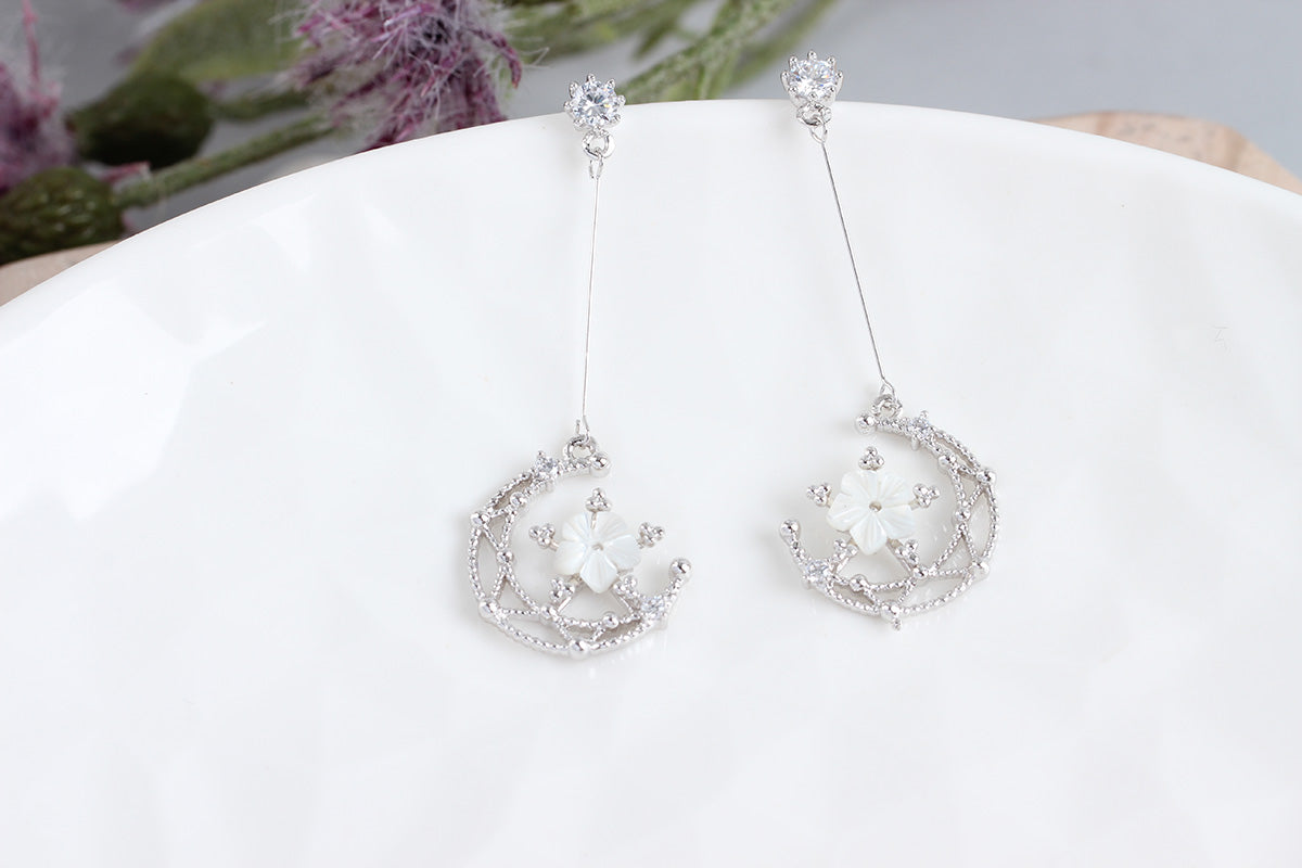Moon Floral Elegant Dangle Earrings
