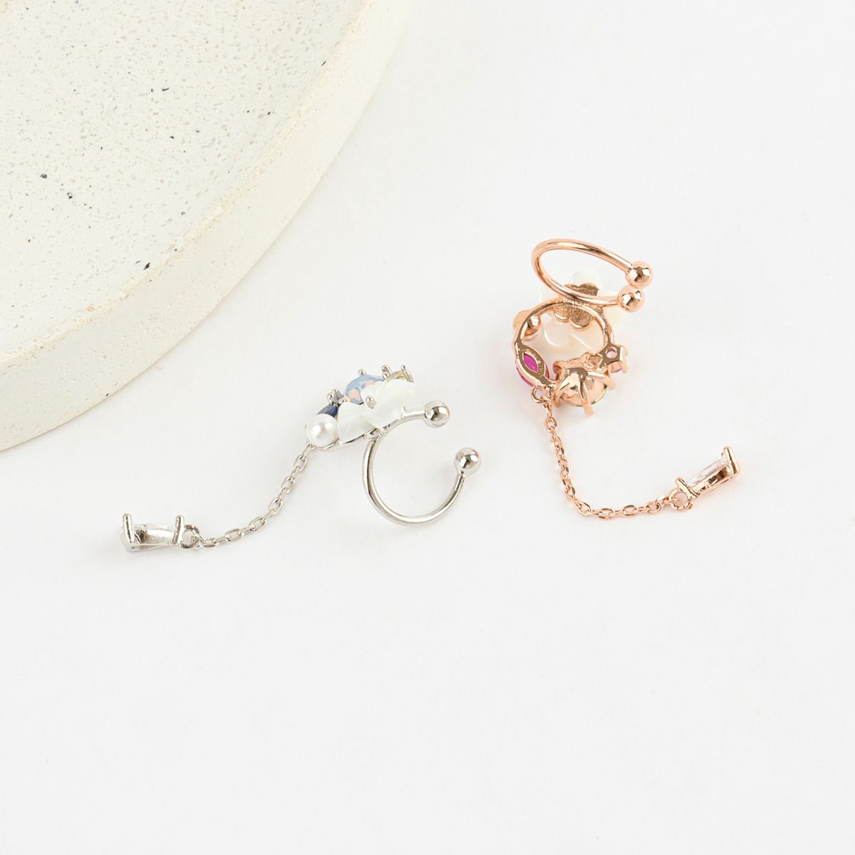 Mother of Pearl Flower Long Drop Ear-cuff - 2 colors