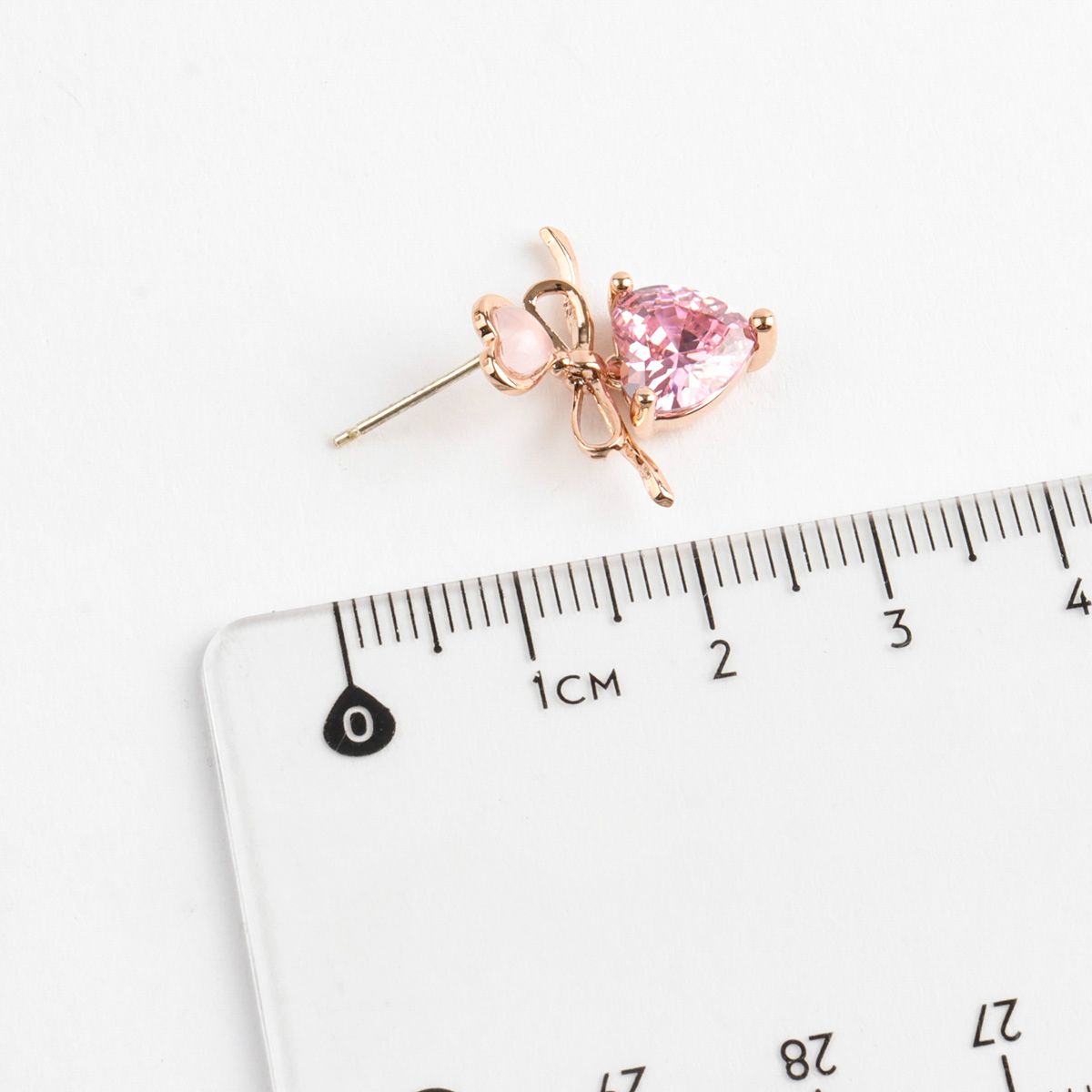Pink Crystal Heart Ribbon Dainty Korean Earrings