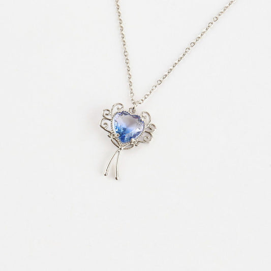 Princess Gradient Ocean Blue Heart Necklace - Made in Korea