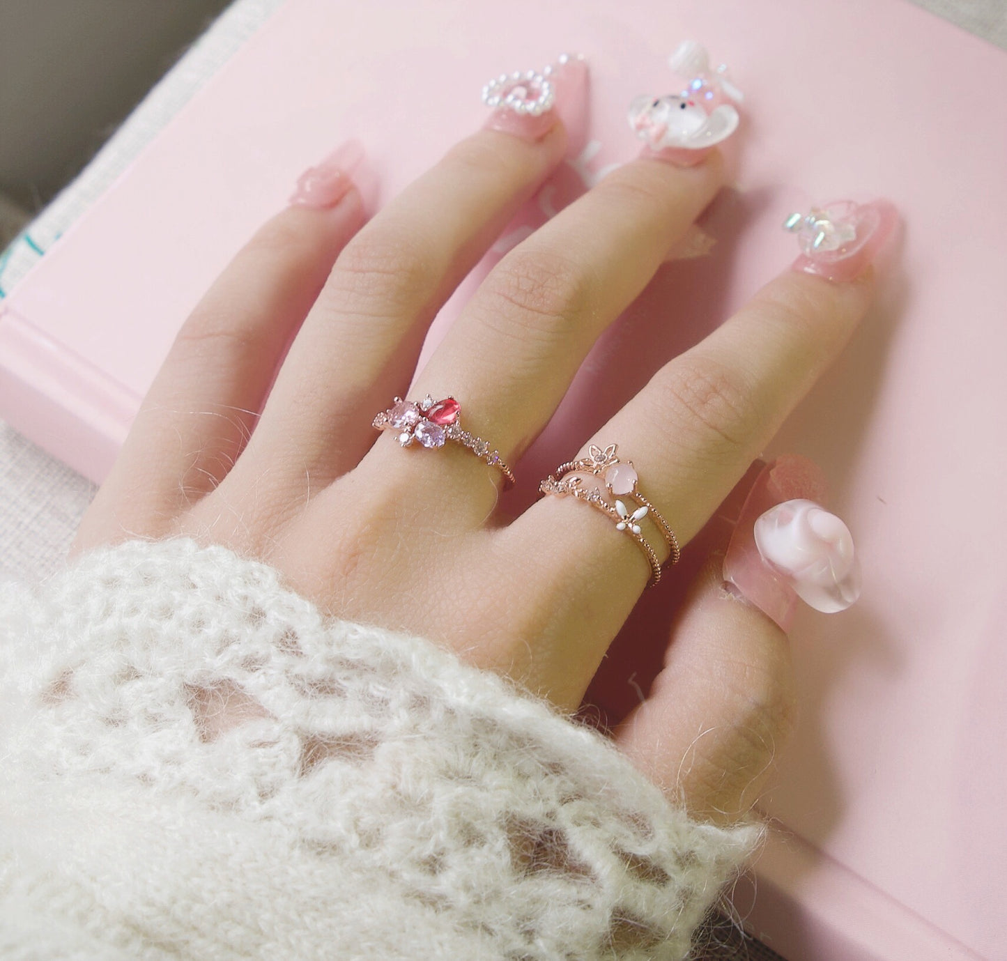 Summer Flower Baby Pink Adjustable Ring