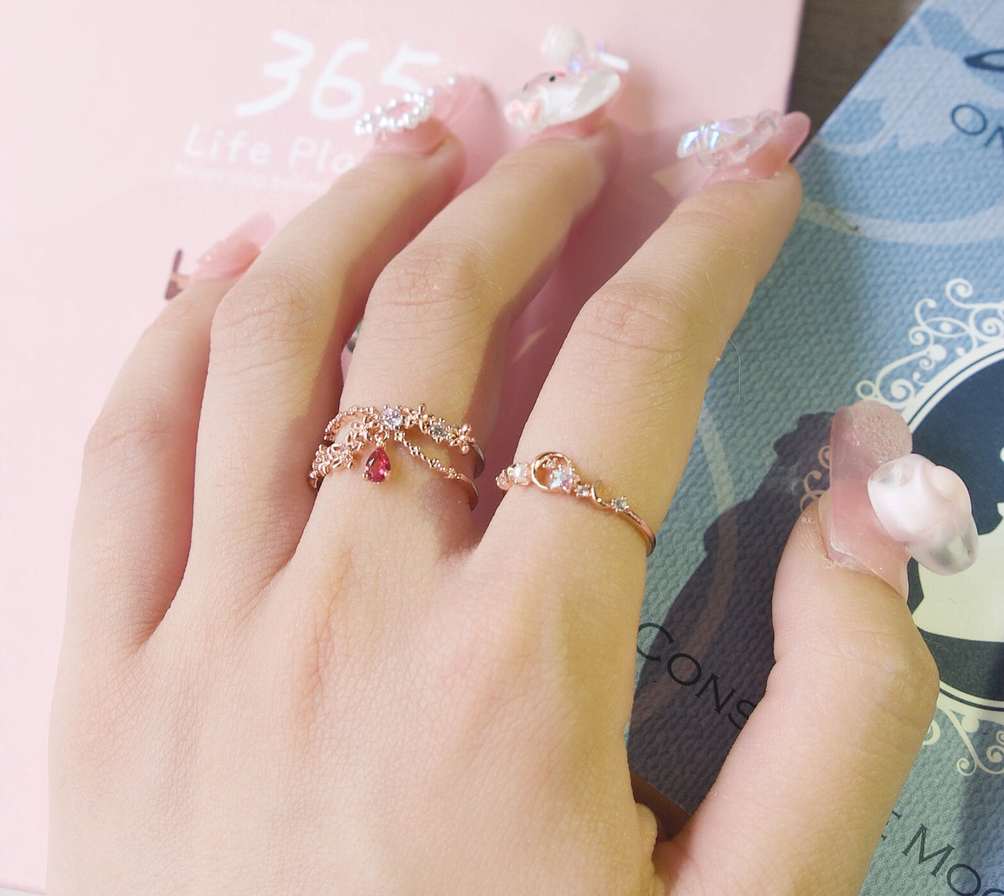 Crystal Drop Flower Layer Adjustable Ring - 2 colors