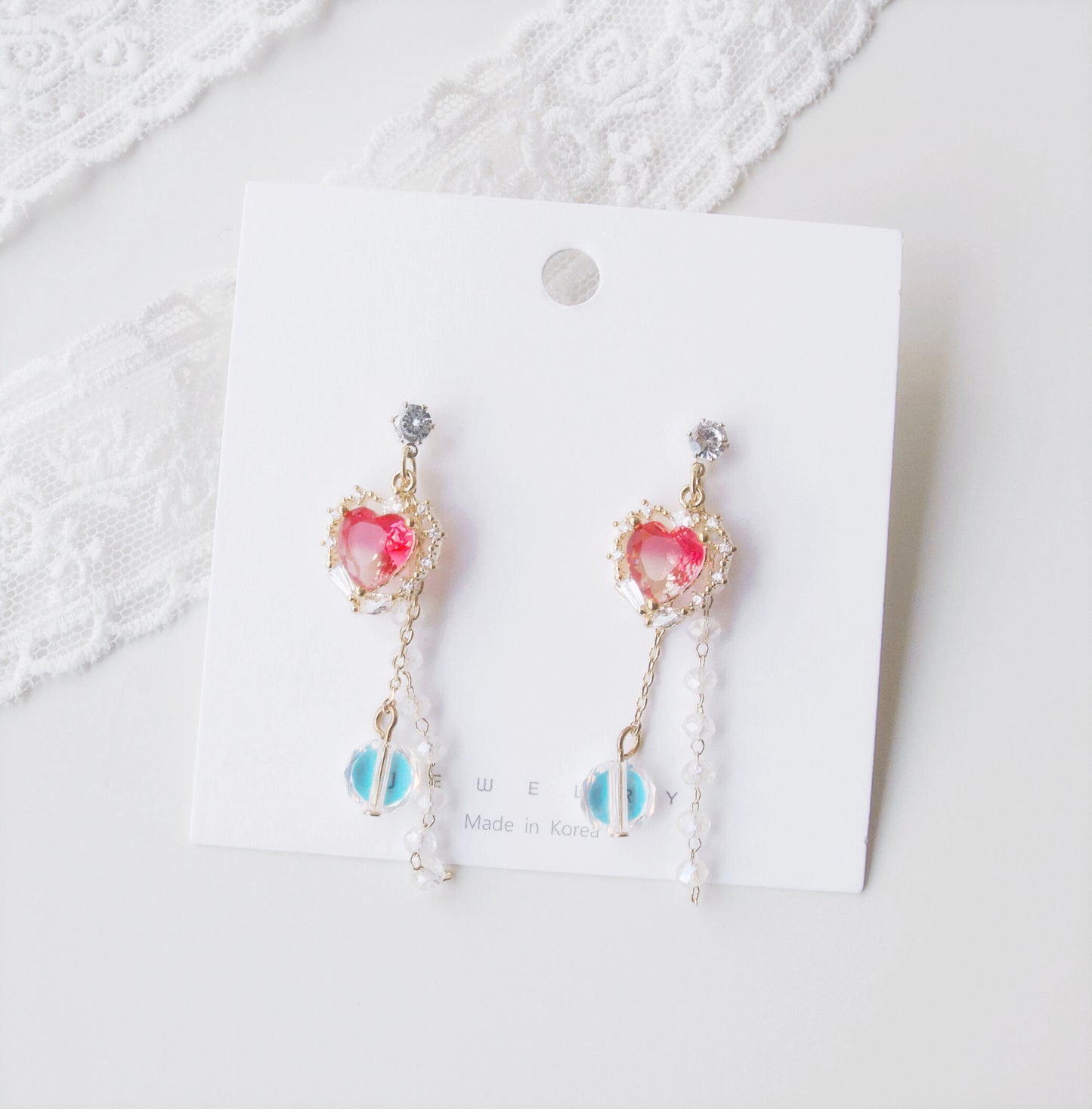 Korean Cute Crystal Red Heart Drop Dangle Earrings