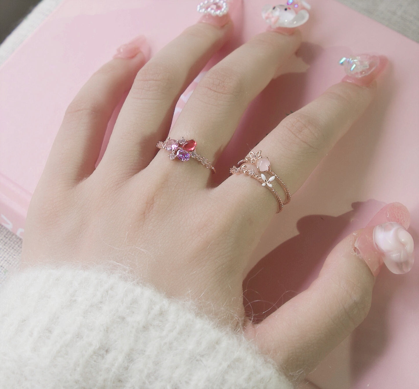 Summer Flower Baby Pink Adjustable Ring
