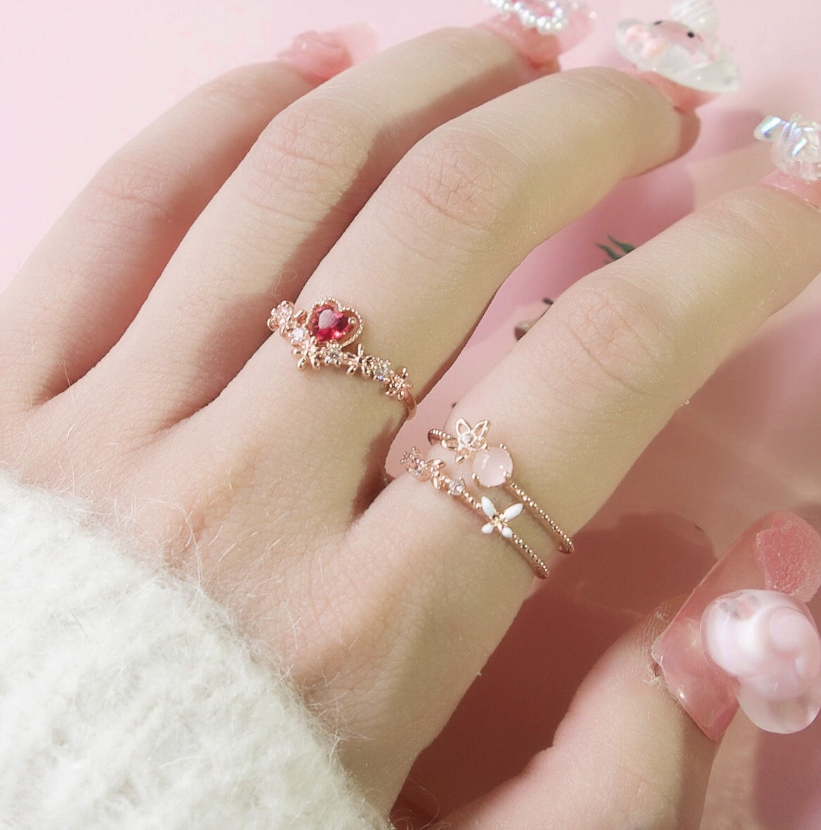 Summer Flower Baby Pink Adjustable Ring