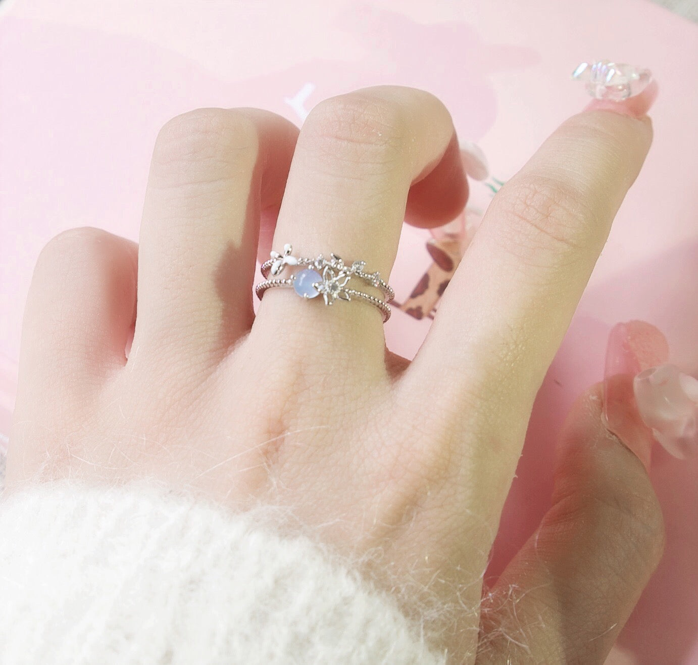 Summer Flower Baby Pink Adjustable Ring