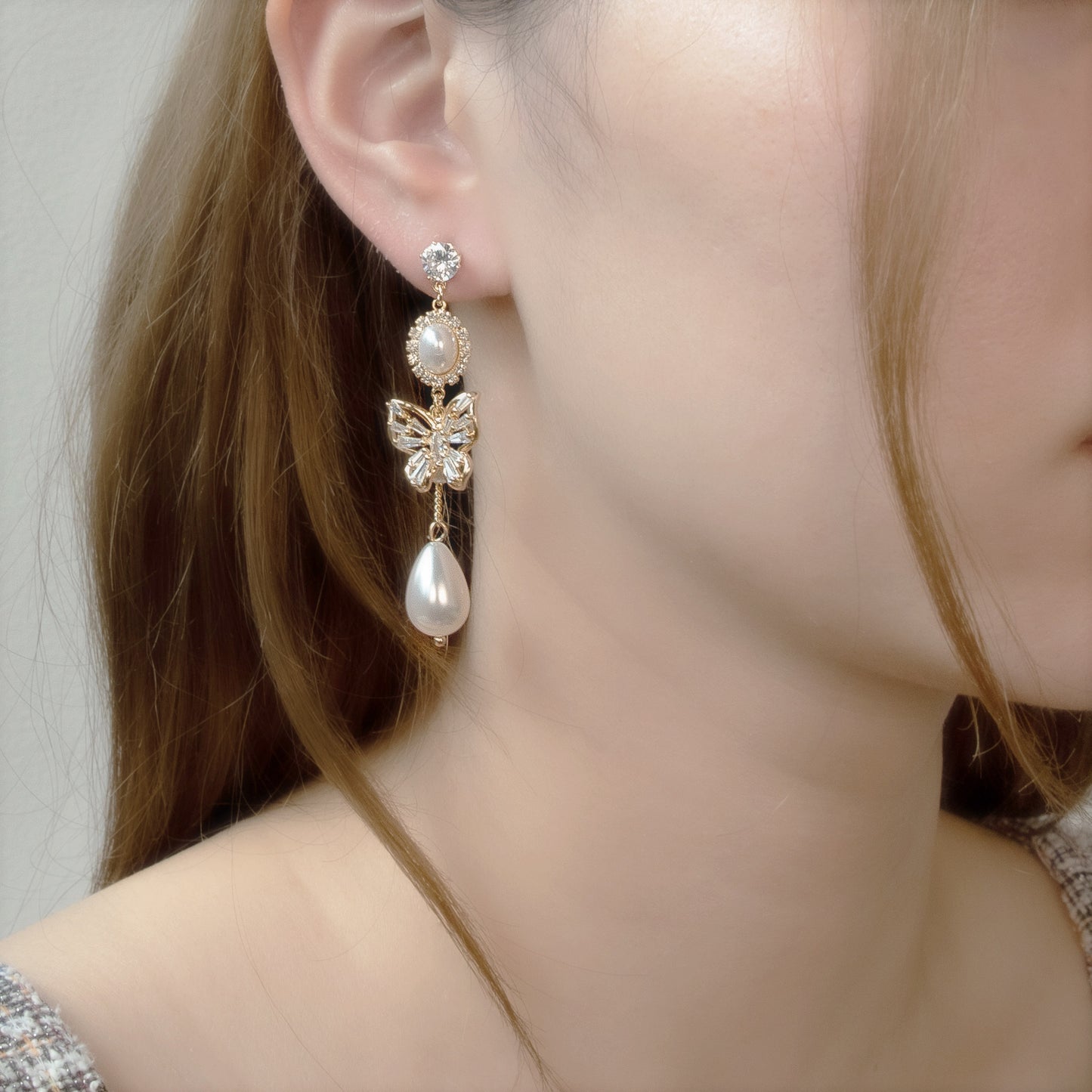 White Butterfly Enchanted Pearl Drop Elegant Bridal Earrings
