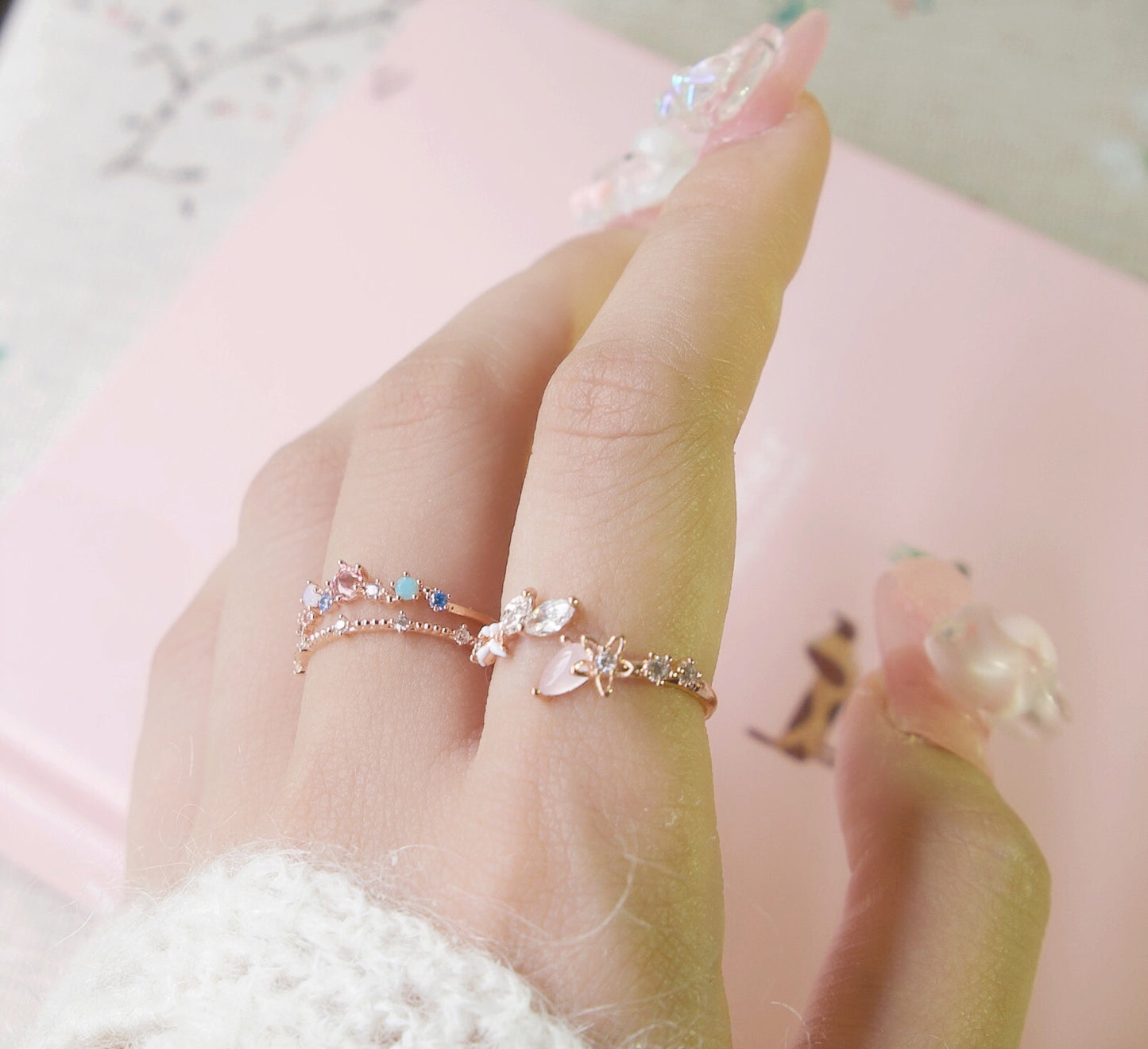 Crystal Cubic Layer Adjustable Ring - 2 colors