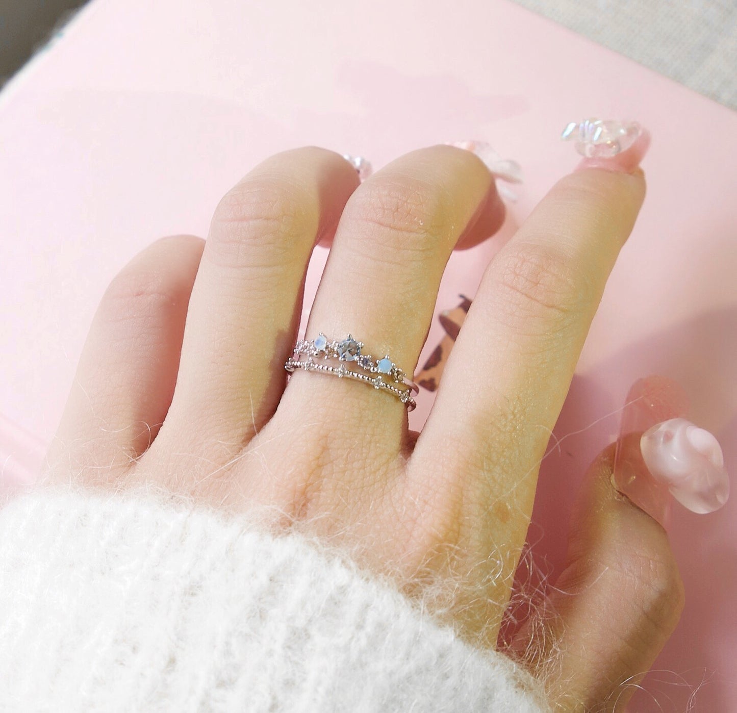 Crystal Cubic Layer Adjustable Ring - 2 colors
