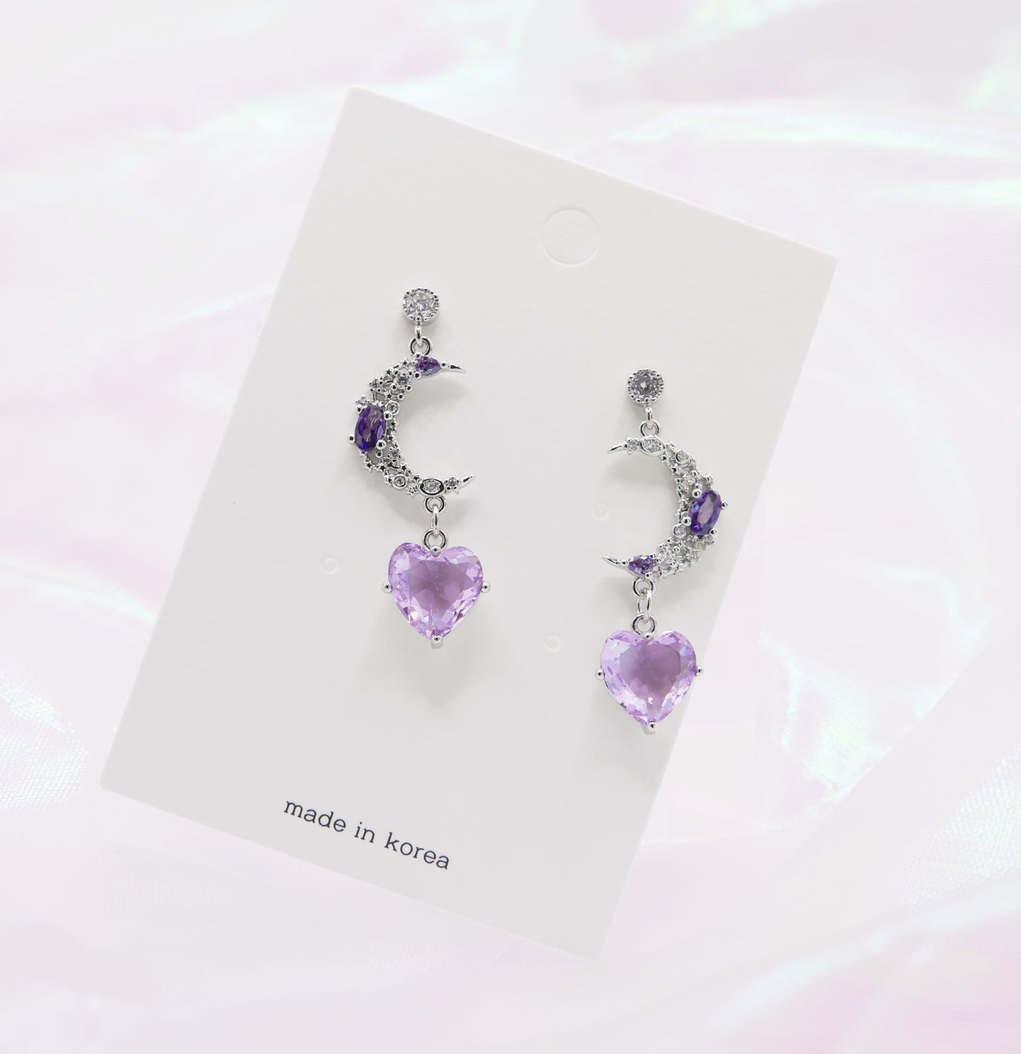 Sailor Saturn Magic Purple Moon Heart Drop Earrings