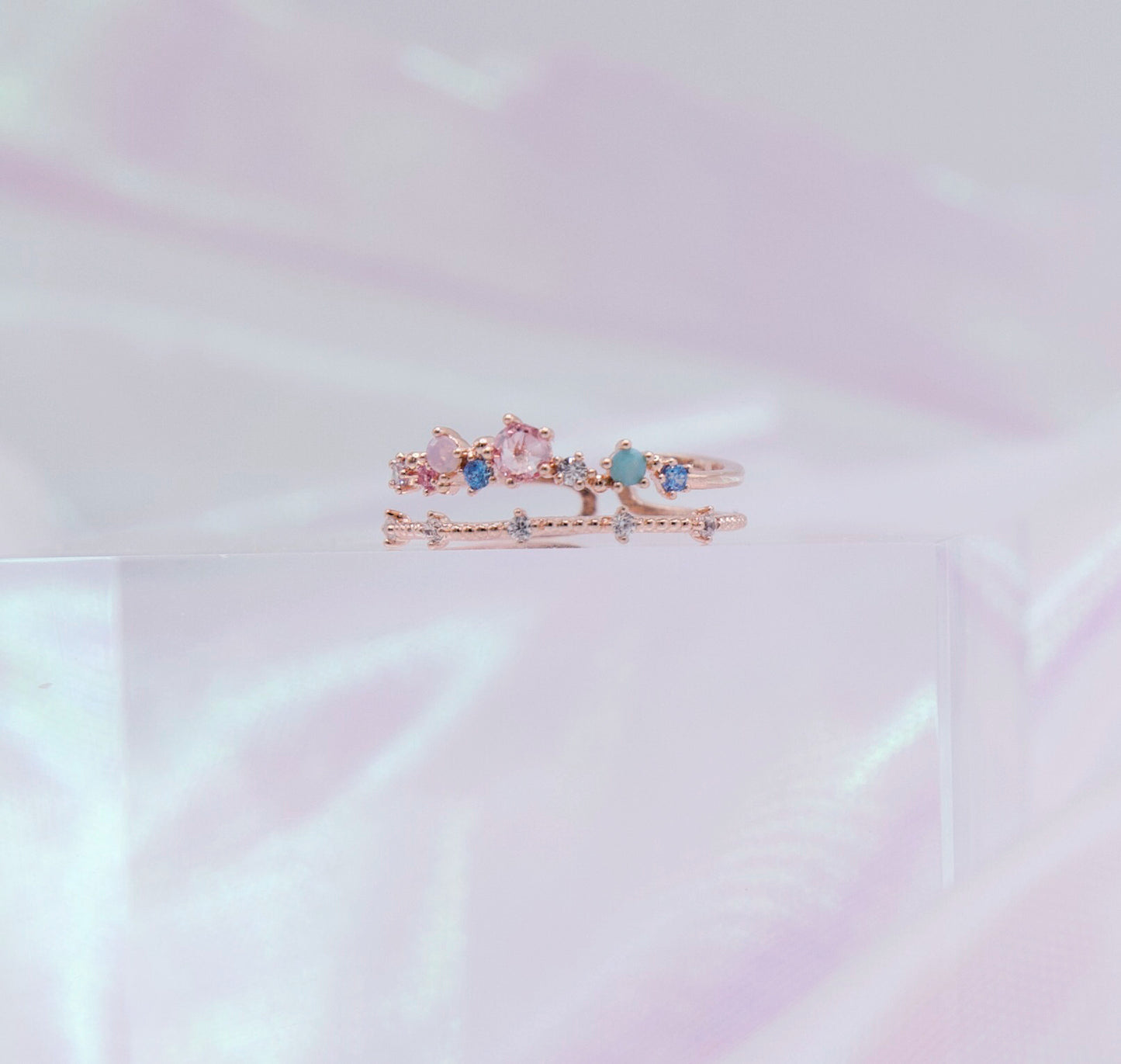 Crystal Cubic Layer Adjustable Ring - 2 colors