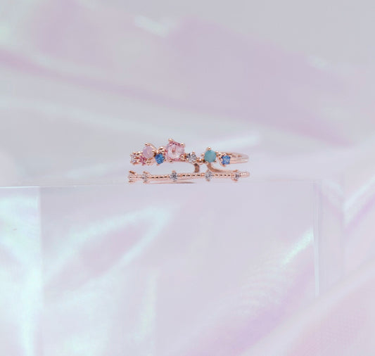 Crystal Cubic Layer Adjustable Ring - 2 colors