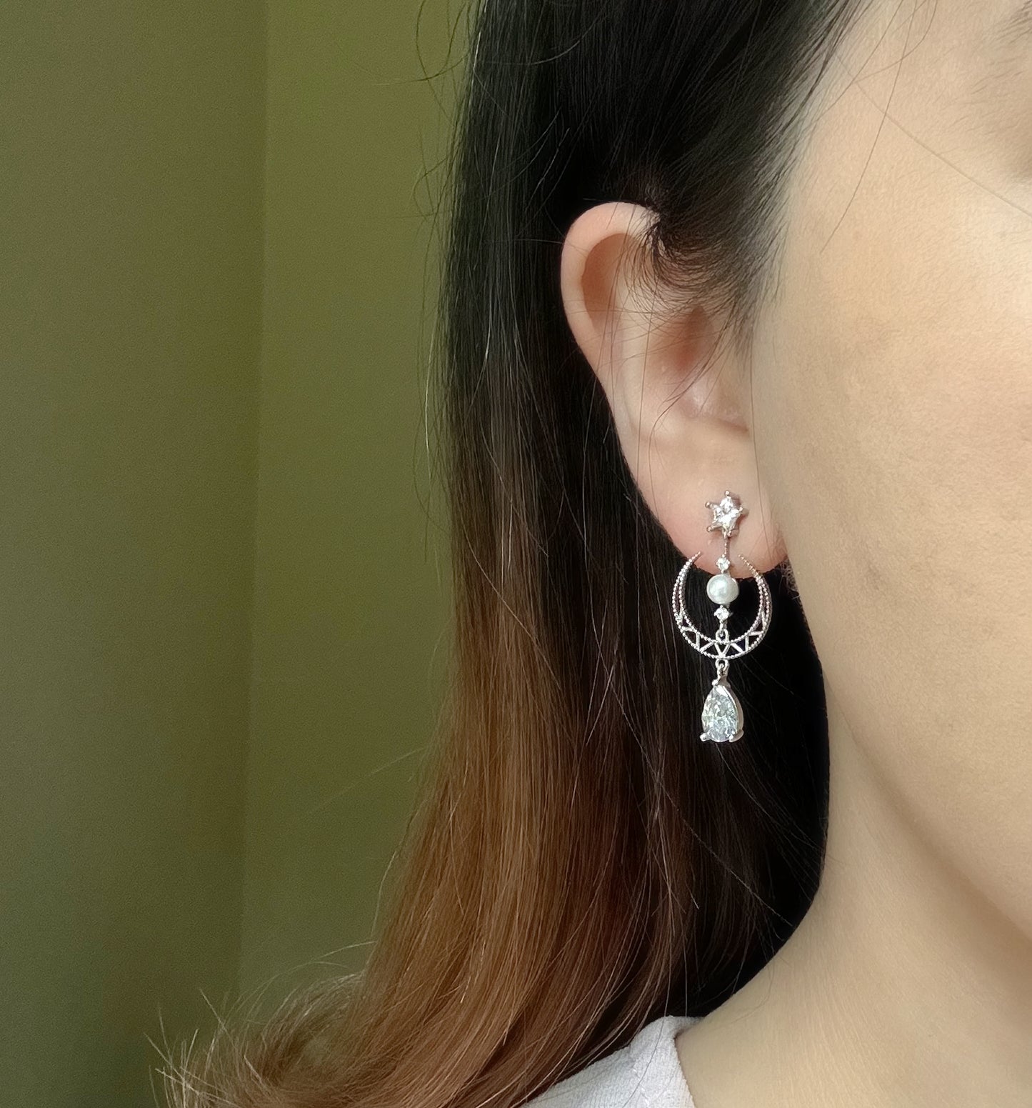 Dainty Star Moon Romantic Korean Style Pearl Drop Earrings