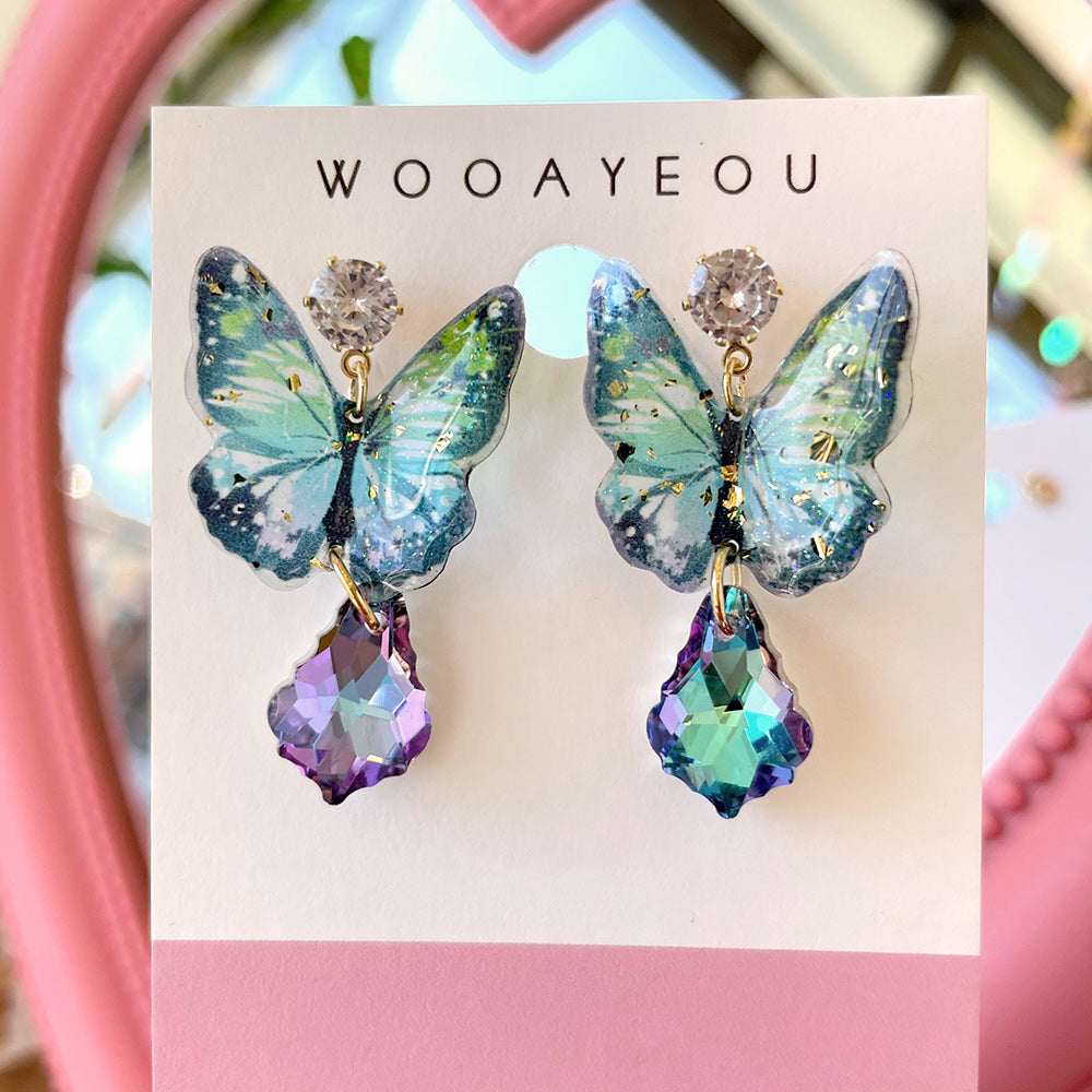 Summer Blue Butterfly Crystal Earrings