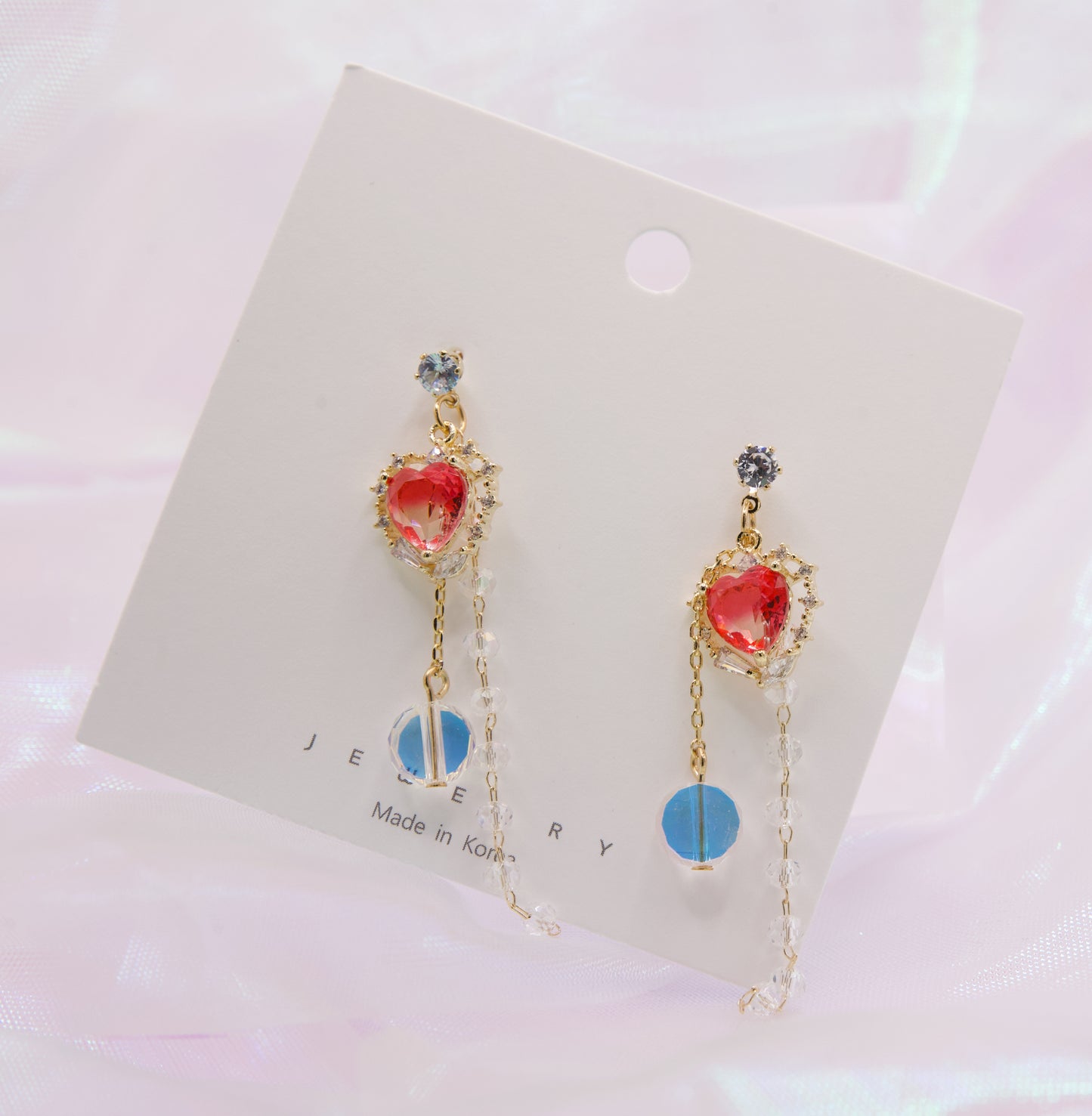 Korean Cute Crystal Red Heart Drop Dangle Earrings