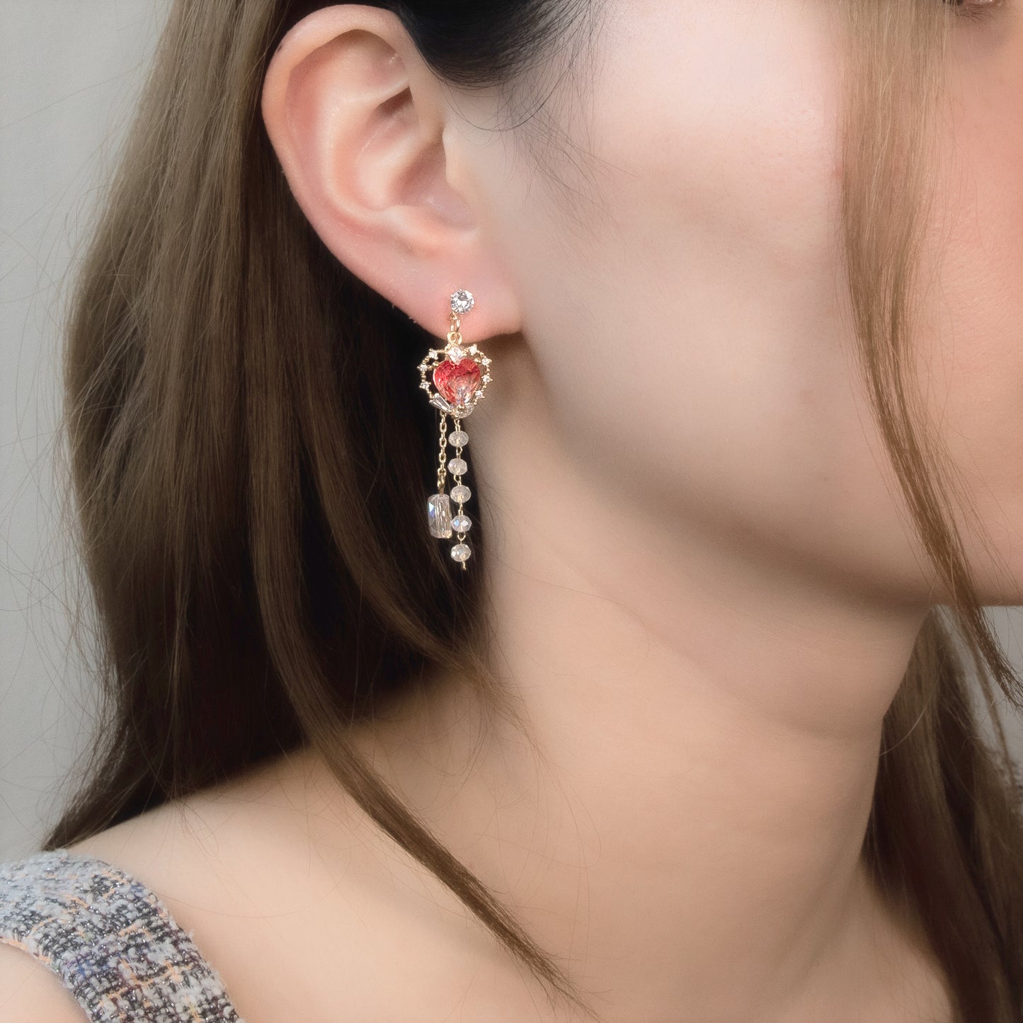 Korean Cute Crystal Red Heart Drop Dangle Earrings