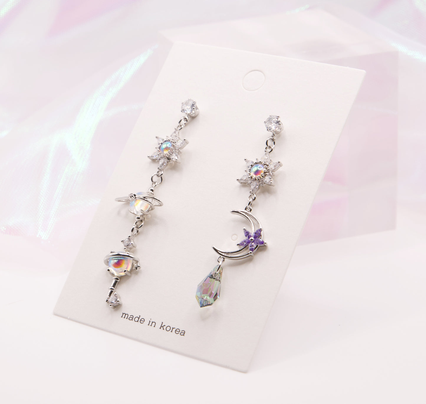 Blue Magic Star Moon Dangle Earrings