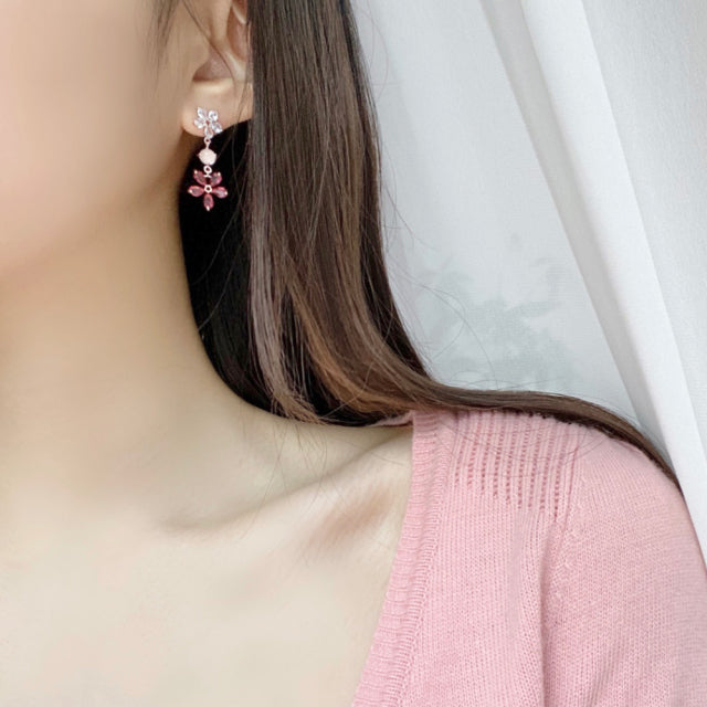 Flower Blossom String Dangle Silver Studs Earrings