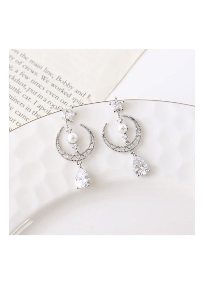 Dainty Star Moon Romantic Korean Style Pearl Drop Earrings