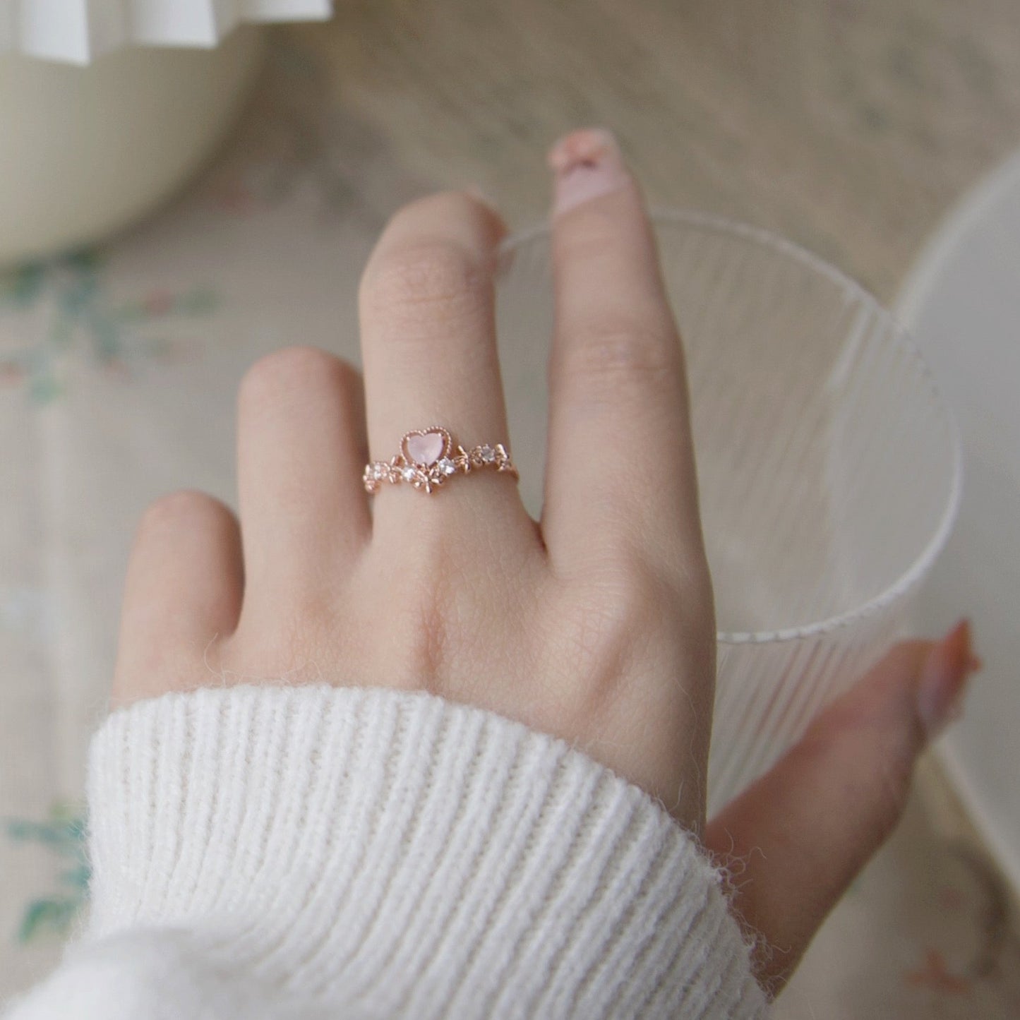 Pink Heart Cubic Ring