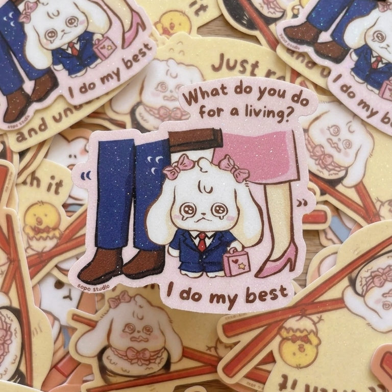 What Do You Do Glitter Vinyl Sticker - Art by Söpö Studio