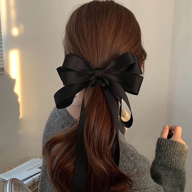 Black Ribbon Bow French Style Hair Clip