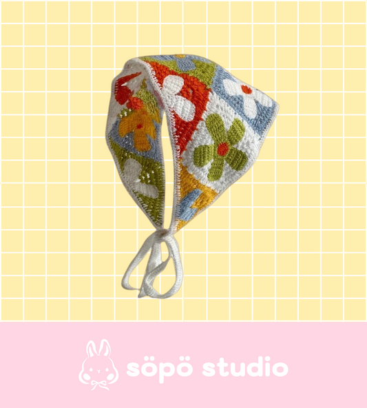 Crochet Triangle Cute Vintage Head Scarf - Colorful Flower