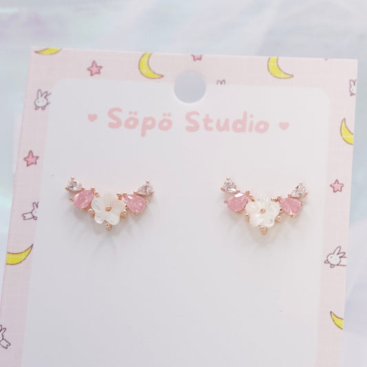 Sakura Pink Crystal Cute Studs Earrings