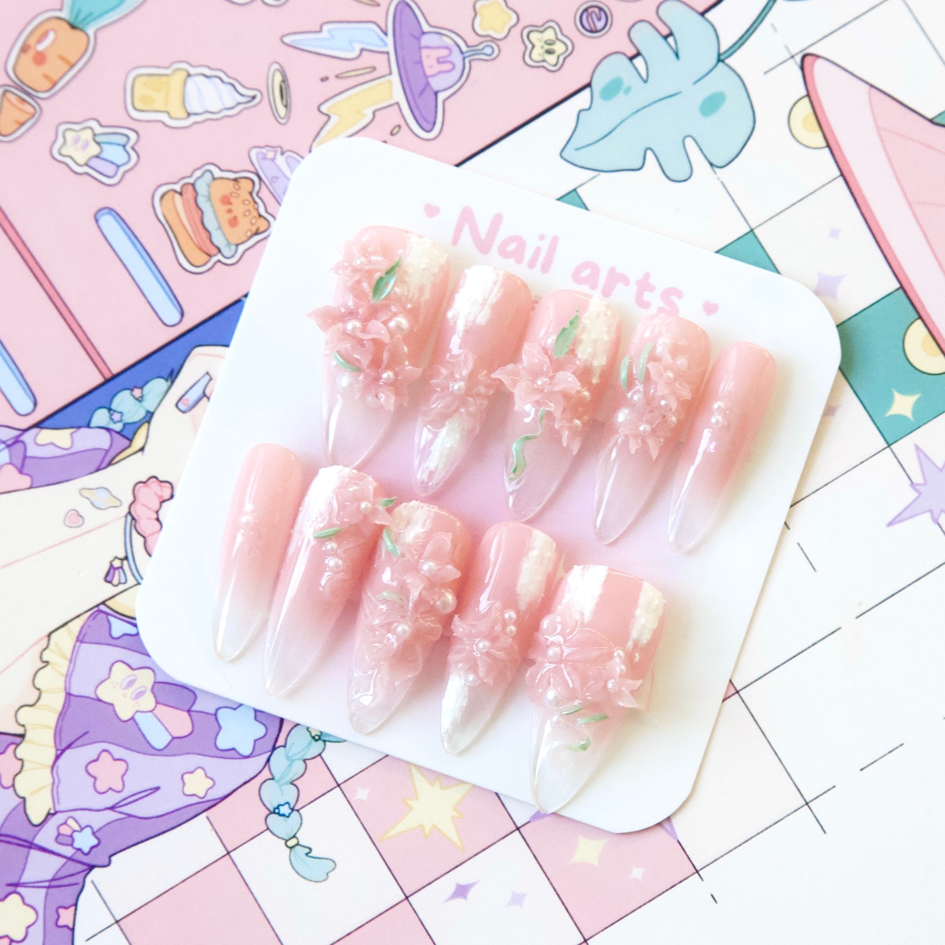 lily flower nails Lily Flower Cute 3D Gel Handmade Press-on Nails – Sopo Studio
