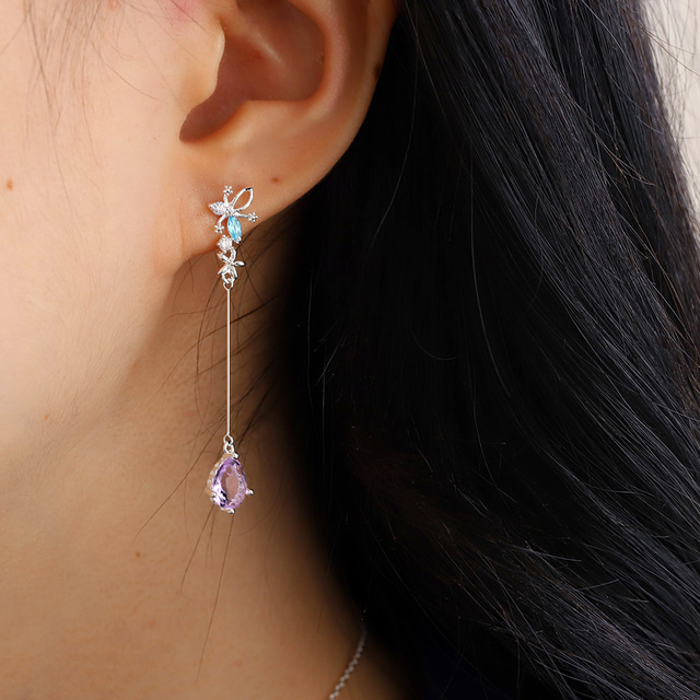 Flower Crystal Blue Drop Korean Earrings