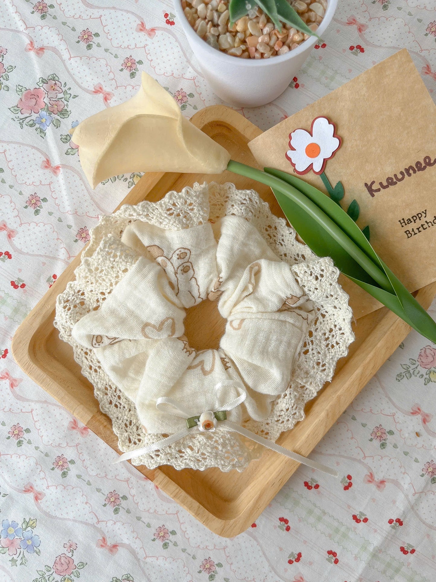 Cute Summer Muslin Laced Scrunchie