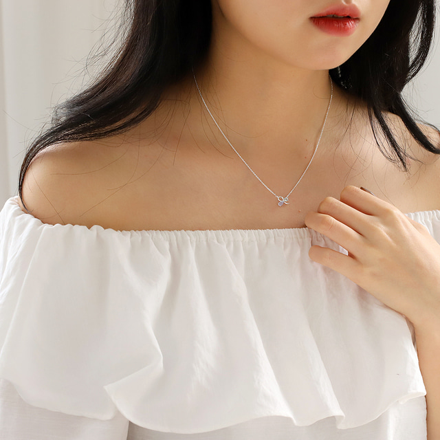 Silver 925 Crystal Ribbon Elegant Korean Necklace