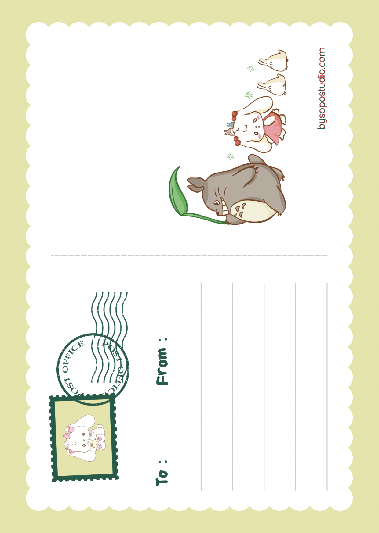 Totoro A6 Postcard - Art by Söpö Studio