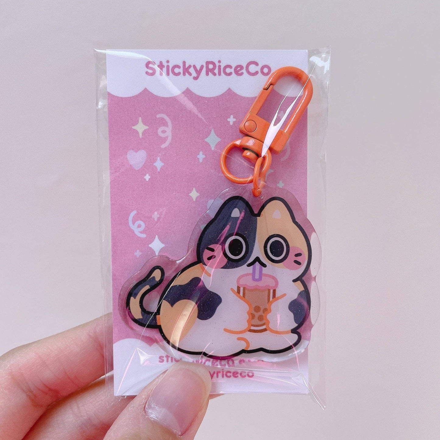 Boba Calico Cat Glitter Keychain