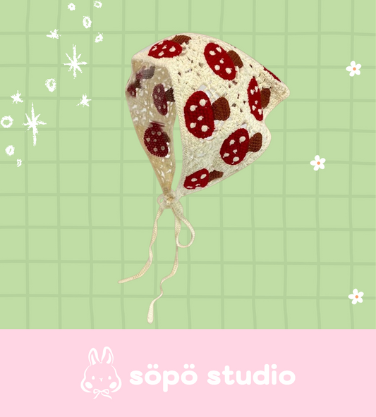 Crochet Triangle Cute Vintage Head Scarf - Autumn Mushroom