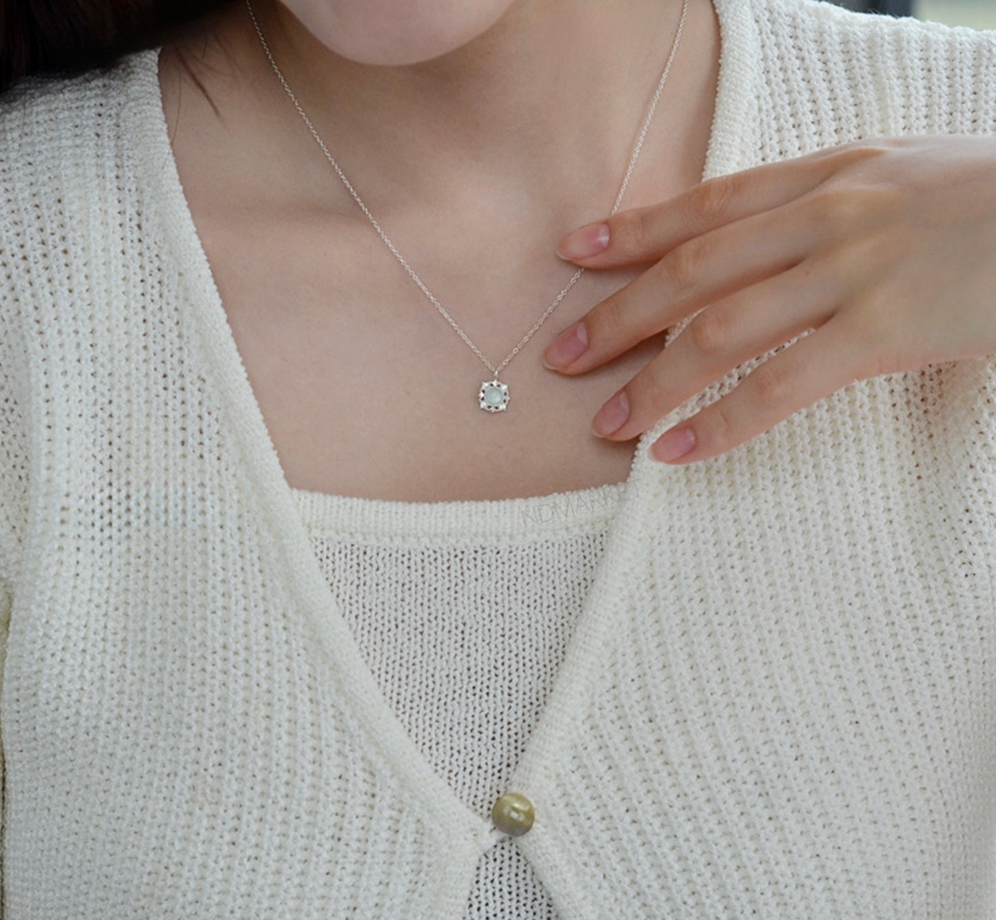 Sterling Silver Natural Stone Royal Romance Elegant Korean Necklace - Aquamarine/Rose Quartz Stone