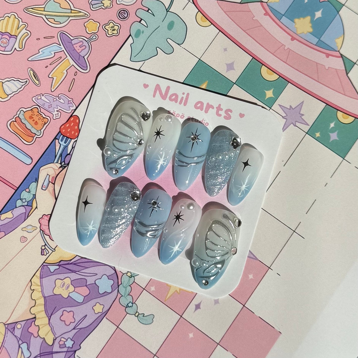 Fairycore Oceanic Butterfly Handmade Press-on Nails
