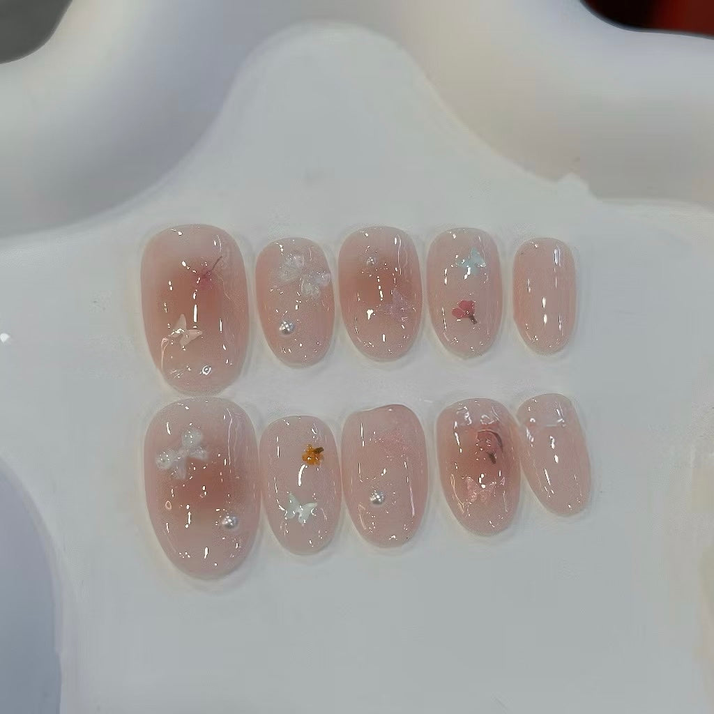 Daily Short Nails Soft Pink Jelly Handmade Press-on Nails