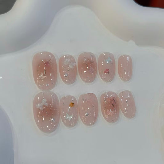 Daily Short Nails Soft Pink Jelly Handmade Press-on Nails
