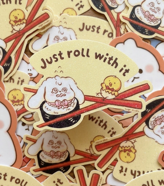 Just Roll With It Sushi Glitter Vinyl Sticker - Art by Söpö Studio