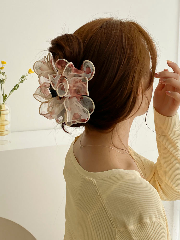 Korean Flower Bundled Ribbon Hair Claw