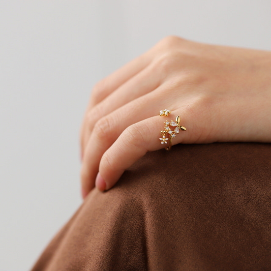 Butterfly Flower Drop Pinkie Ring Made in Korea - 2 colors