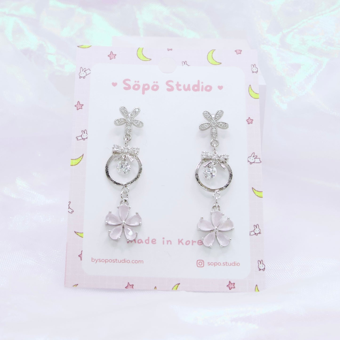 Sakura Flower Ribbon Korean Dainty Style Earrings